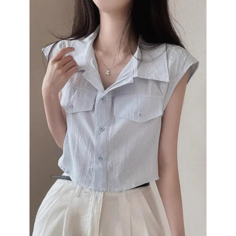 Chic sommer elegant vest med flagrende ærmer shirt vest frakke