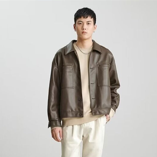 Fashion PU Leather Coat Men's Top