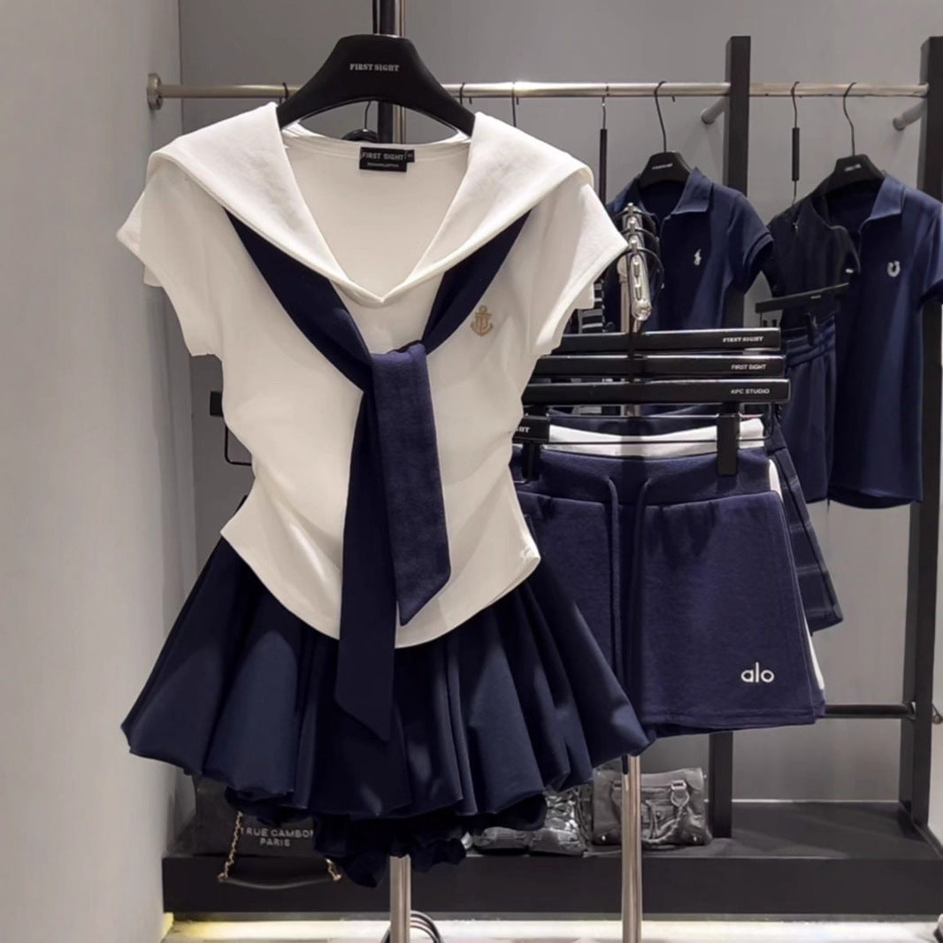 Fake Two-piece Shawl T-shirt And Skirt Fashion Set