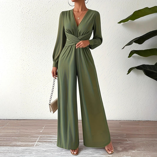 Elegant jumpsuit til kvinder med V-udskæring og bindebånd i taljen