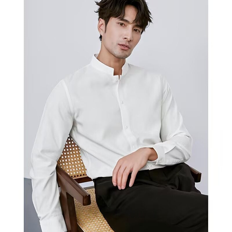 Casual Chinese-style Artistic Long-sleeve Mandarin-collar Shirt