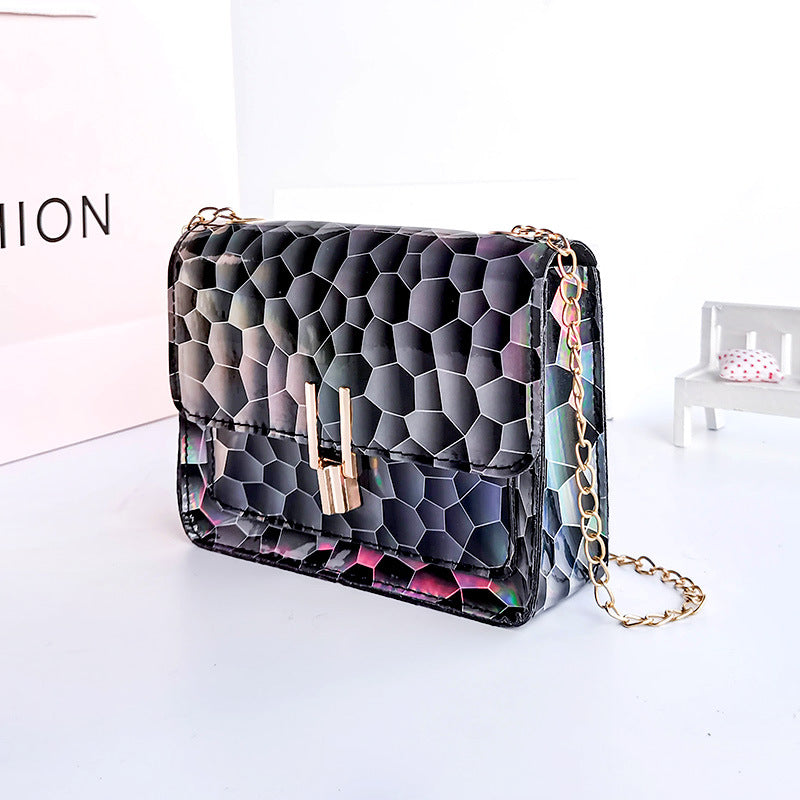 Geometric Symphony Laser Iridescent Lock One Shoulder Crossbody Bag