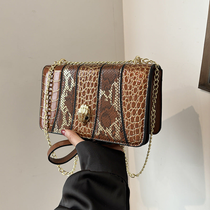 Niche Chain Stitching Snakeskin Pattern Shoulder Messenger Bag