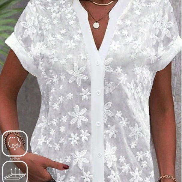 Summer Simplicity Casual V-neck Solid Color Shirt For Women