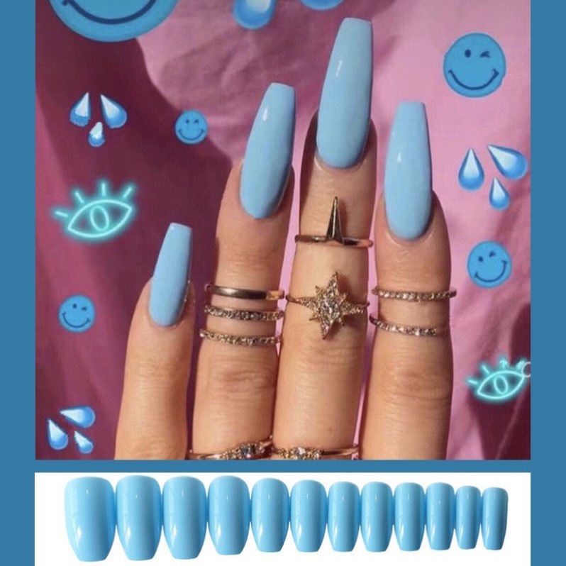 Blue Flame Lengthened European And American Wear Disassembled Nail Art