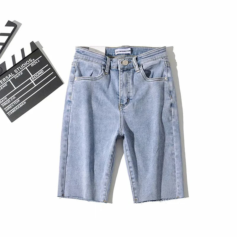 Summer high-waist straight five-point pants