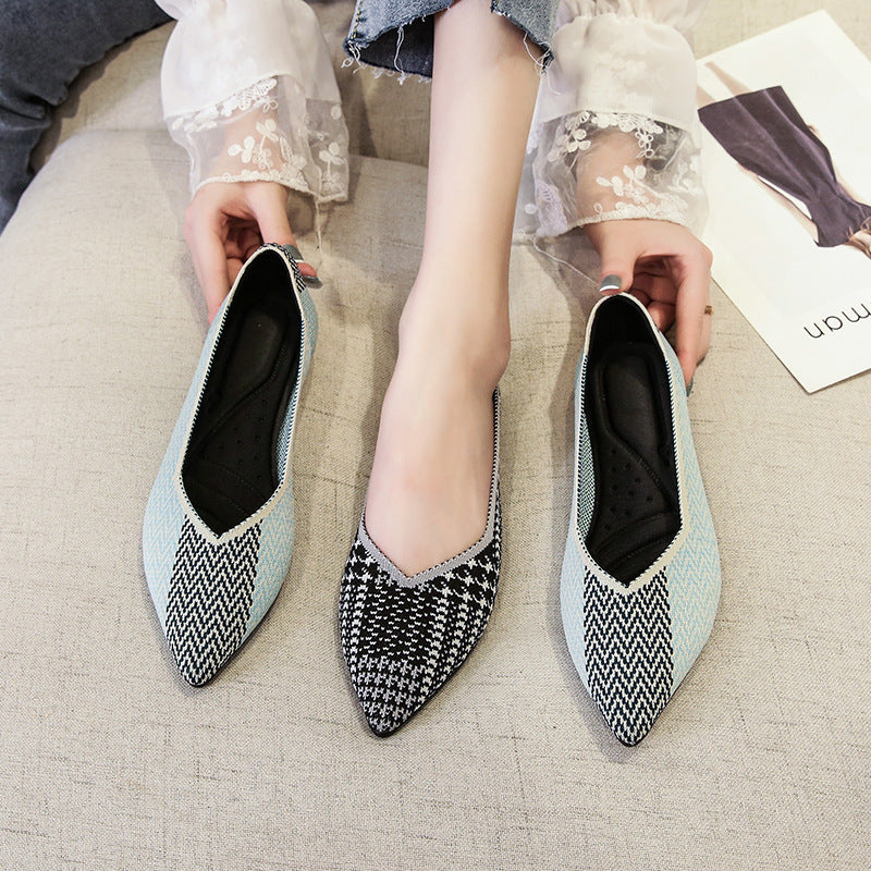 Flat Knitting Shallow Pointed Mouth Soft Bottom Shoes