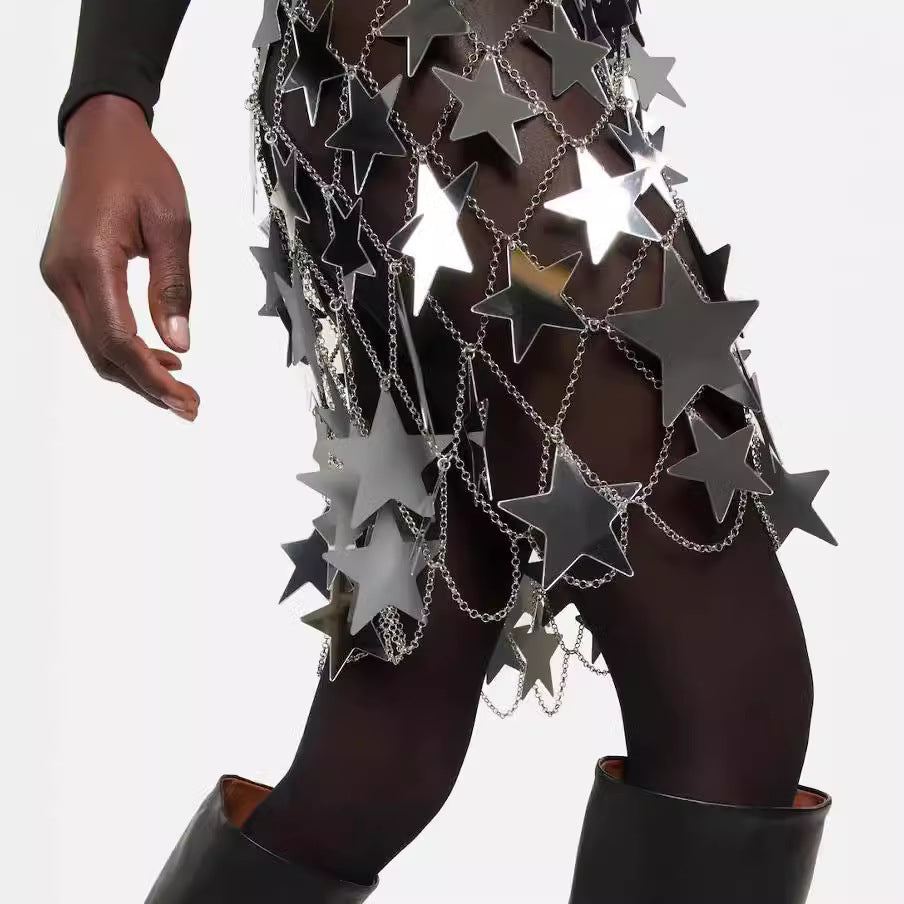 Hollowed-out, Shimmering Sequin Pentagram Pendant Skirt