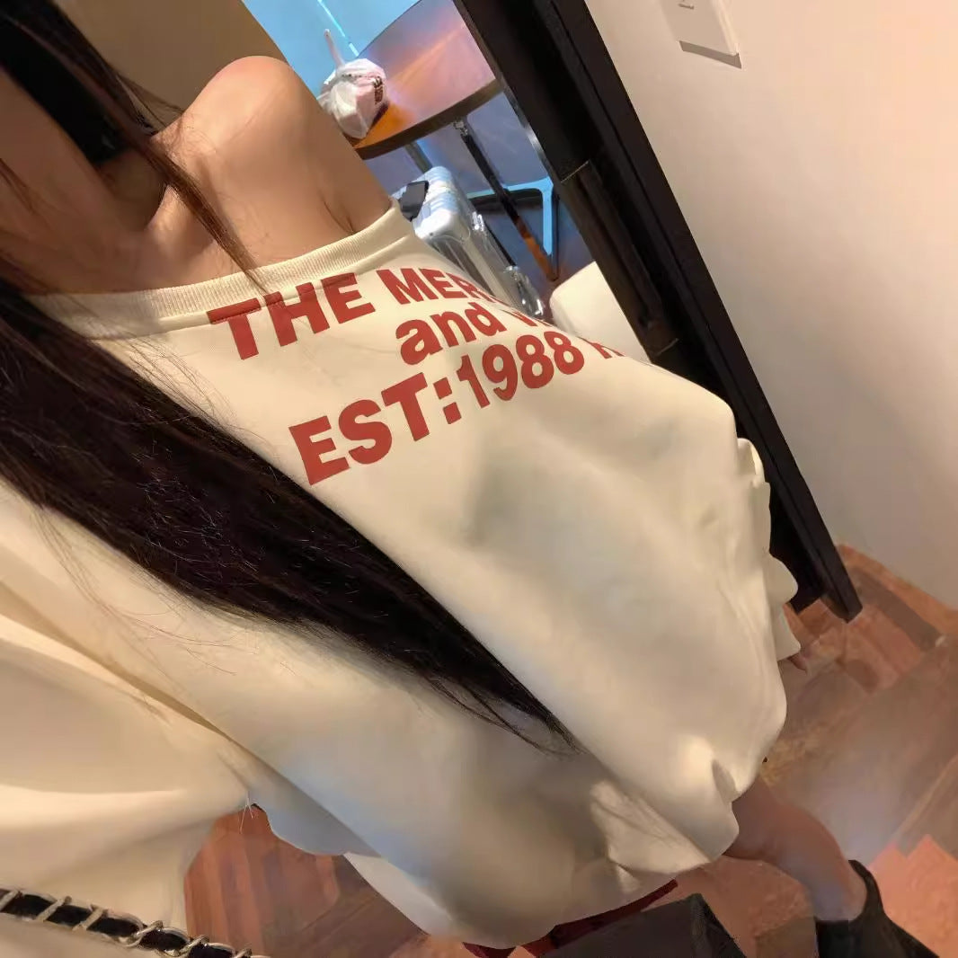 American Hot Girl Letter Printing Gray Sweater