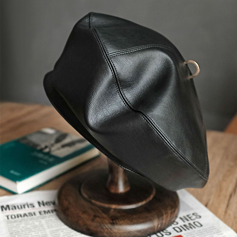Simple Versatile Literature Retro Painter Hat Black Female