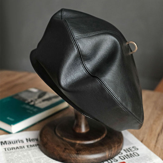 Simple Versatile Literature Retro Painter Hat Black Female