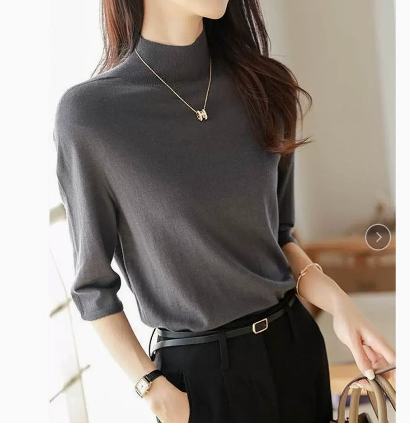 Women's Mid-sleeve Top, Base Layer, Thin Sweater