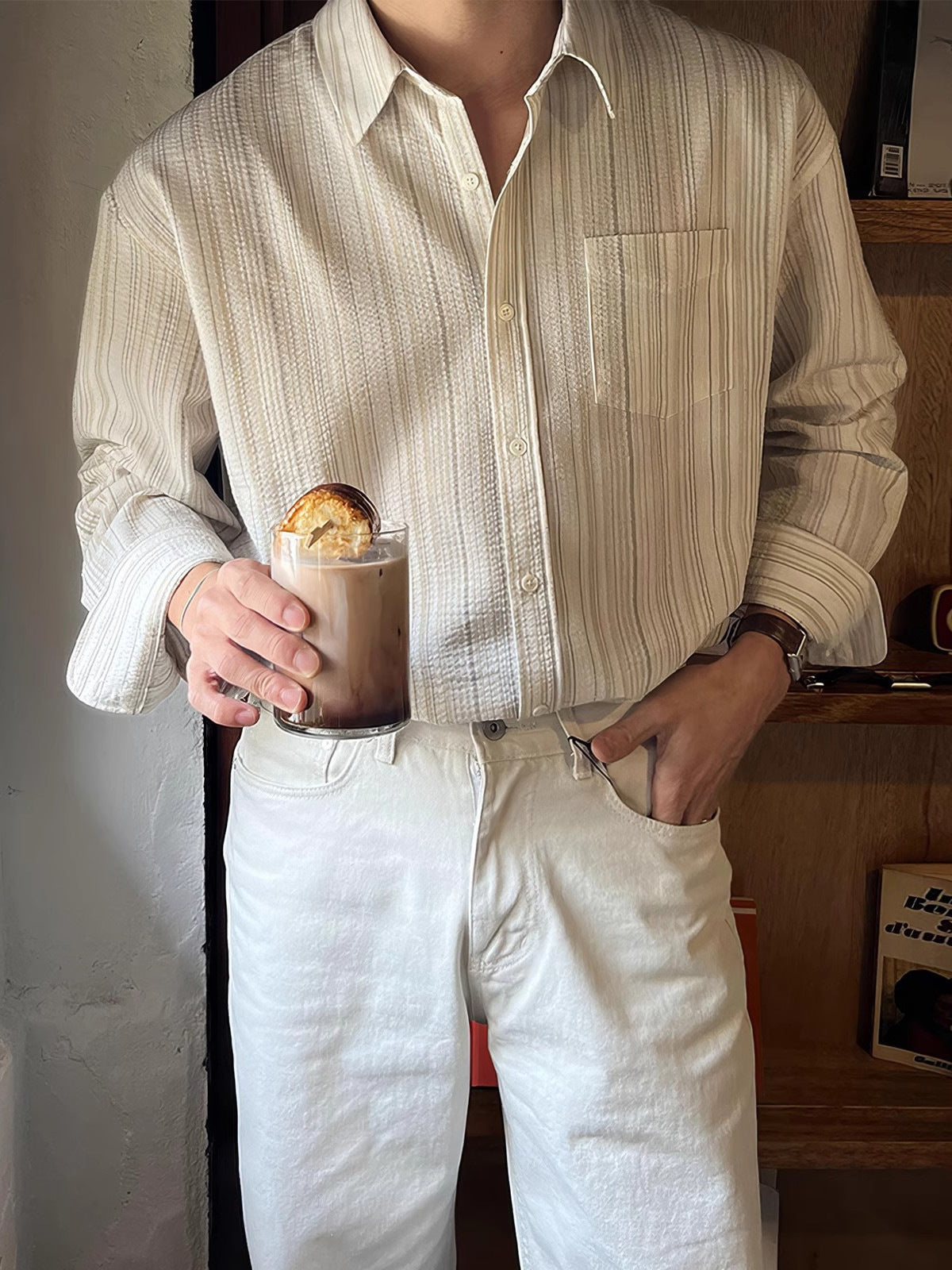 Striped Long Sleeve Men's Early Autumn Texture Shirt