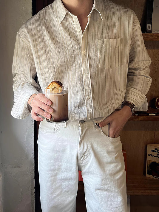 Striped Long Sleeve Men's Early Autumn Texture Shirt