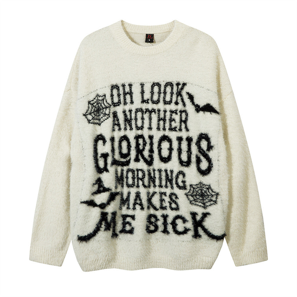 Dark High Street Letter Jacquard Round Neck Sweater