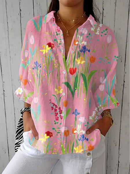 Women's Creative Fashion 3D Printing Lapel Casual Shirt