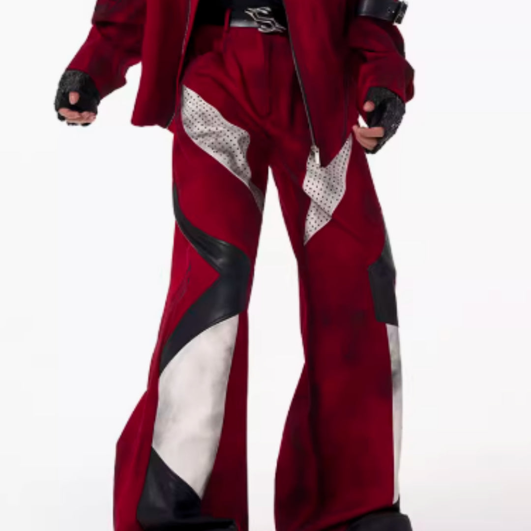 Niche Leather Patchwork Design Jeans Men's Spring Street Dark