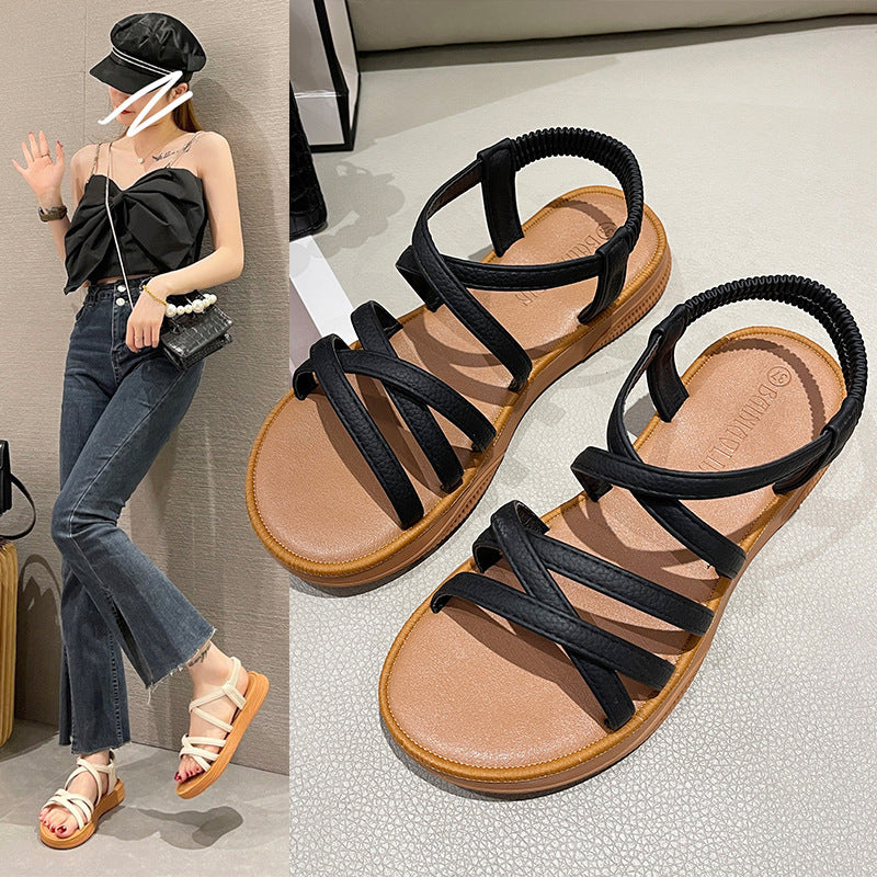 Elastic Band Cover Flat Strap Sandals