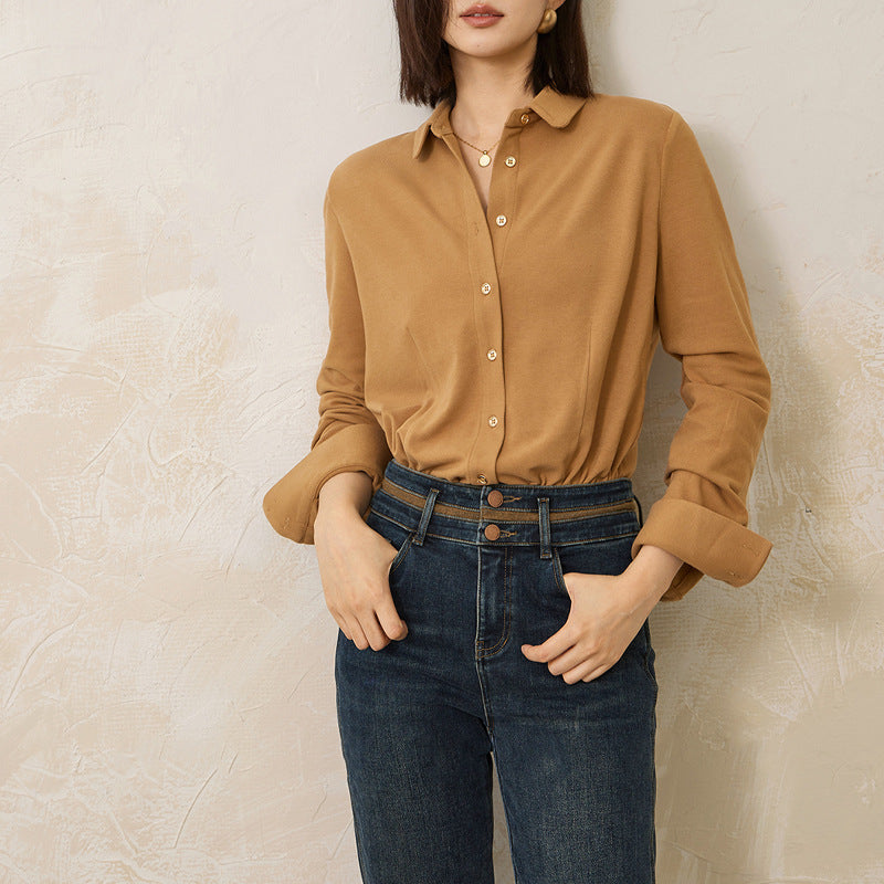 Women's AutumnWinter Three-Dimensional Simple Long-Sleeve Shirt