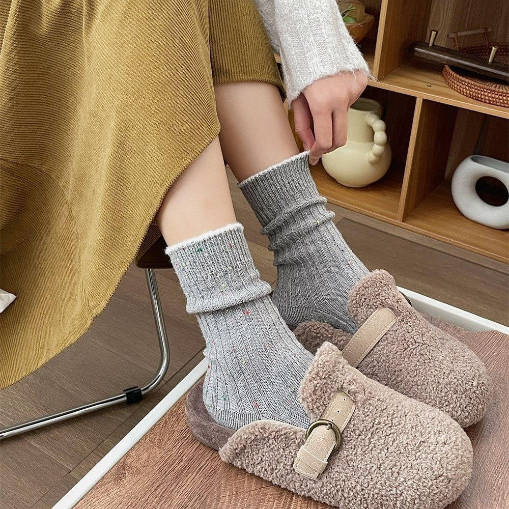 Womens Wool Knit Contrast-color Socks