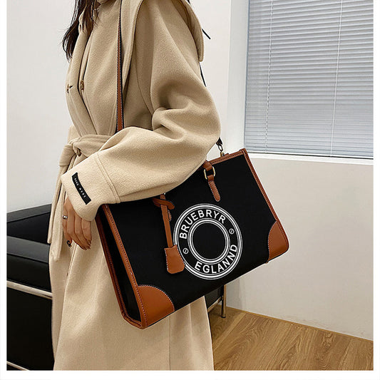 Women's Large-capacity Canvas Printed Letter Crossbody Shoulder Tote Bag