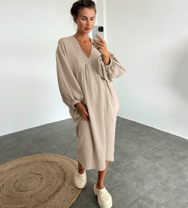 Pure Cotton Linen Loose Fitting Home Nightgown