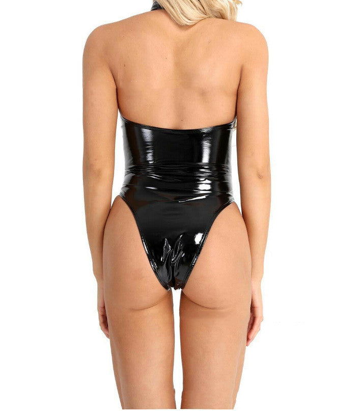 Women's Faux Leather Panel Cutout Bodysuit