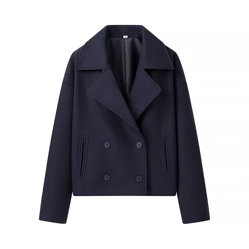 Fashion Casual Plus Size Lapel Double Breasted Woolen Coat Top