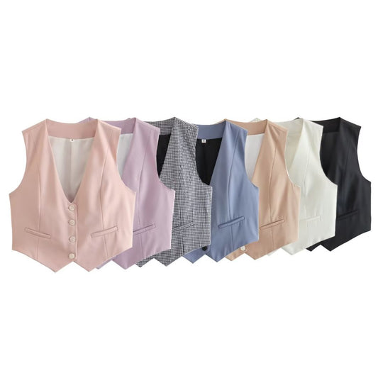 Women's Loose Button Decoration Multi-color Versatile Vest