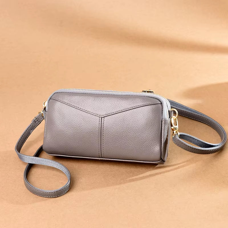 Genuine Leather Women's Crossbody Tote Bag - Solid Color Clutch for 2023