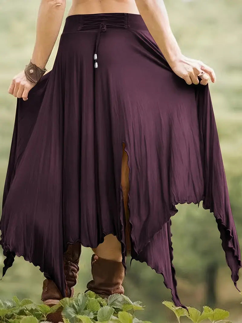 Womens Solid-Color Irregular Elastic-Waist Skirt