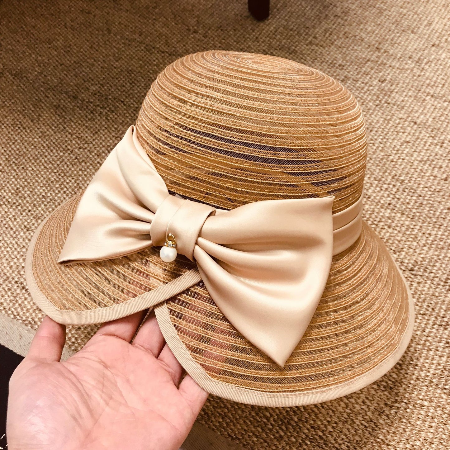 Pearl Bow Vintage Beach Fisherman's Straw Hat
