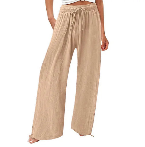 Women'S Cotton & Linen Solid Color Wide Leg Casual Pants With Pockets