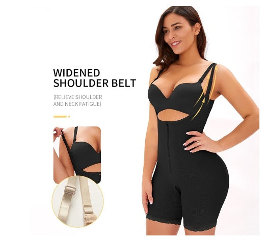 Front Zipper-breasted One-piece Tummy Tuck And Hip Body Shaping Jersey