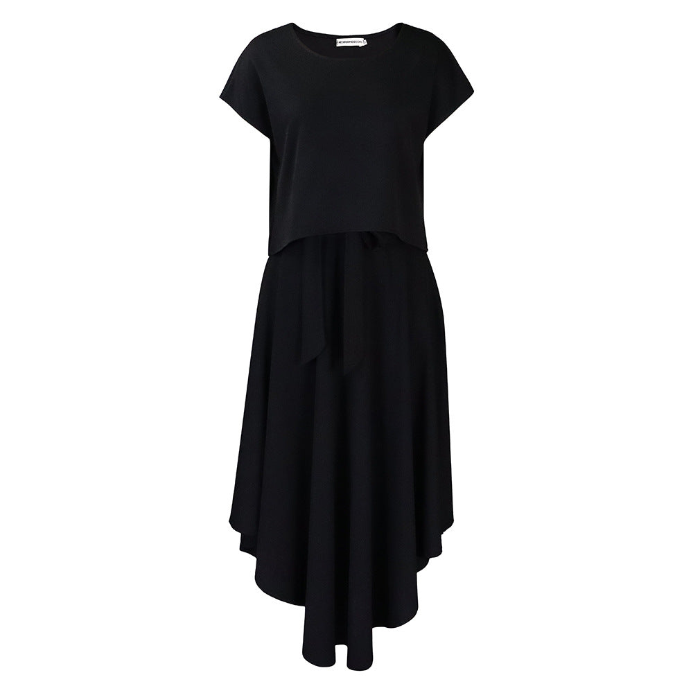 Solid Color Top Big Hem Skirt Two-piece Set