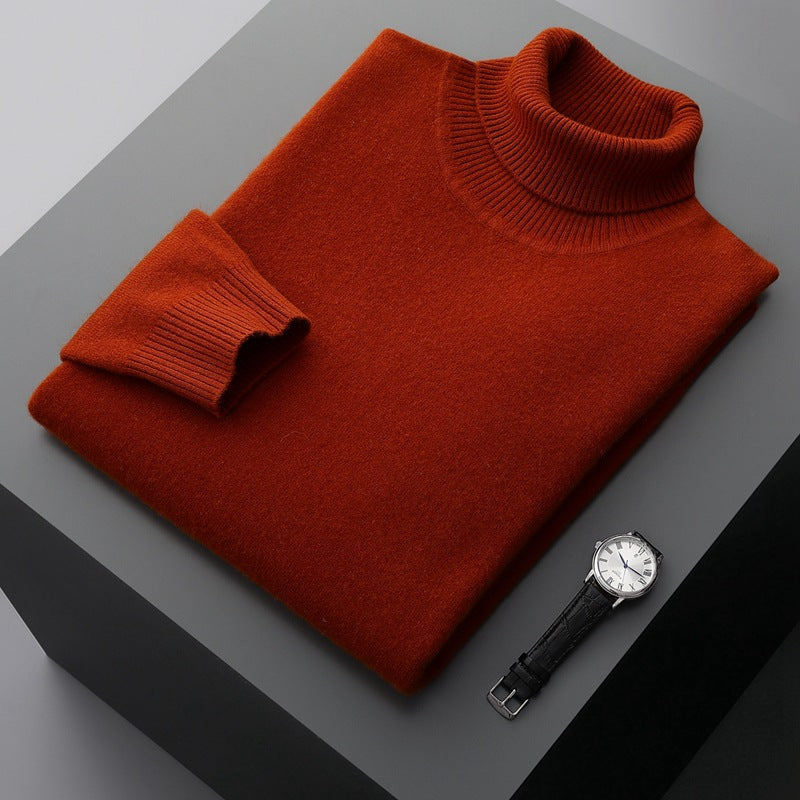 Pure Wool Sweater Men's High Collar Loose Thickened