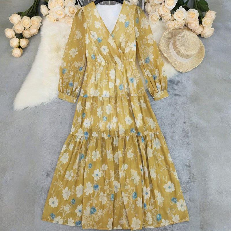 Summer New Print V-neck Long Dress