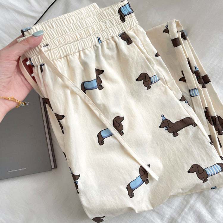 Korean Style Cute Lazy Sausage Dog Pajama Pants Women's Summer Thin New Loose Long Walking Can Be Worn Outside Home Pants