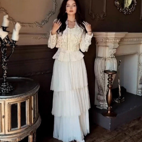 Lace-Panel High-Waisted Hollowed-Out Three-Piece Set