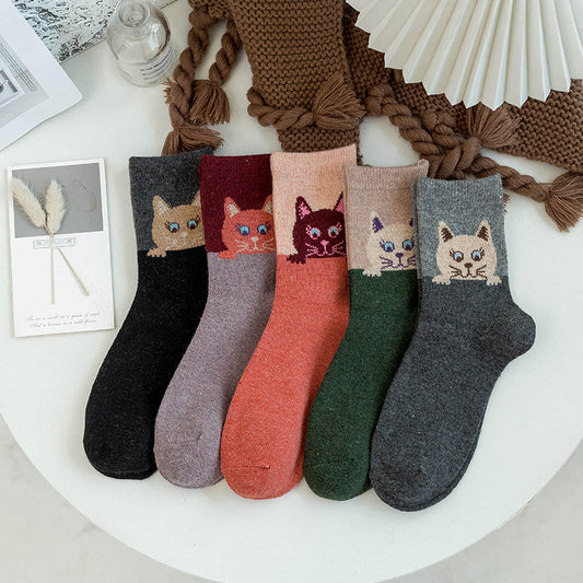 Womens Knee-high Big-face Cat Socks