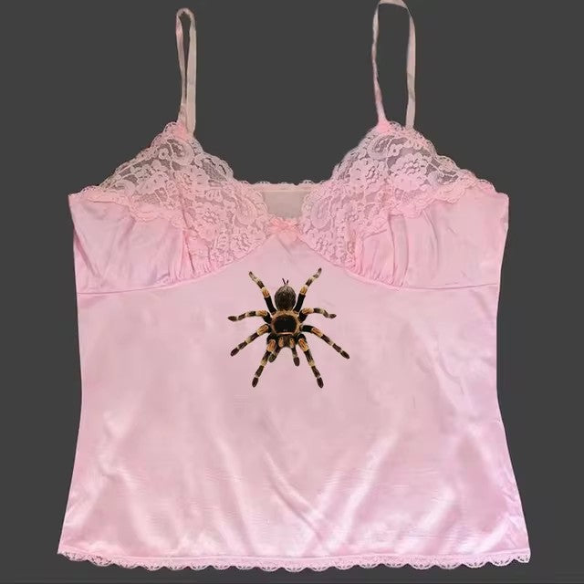 Cute Spider Print Pattern Lace White Lace American Style