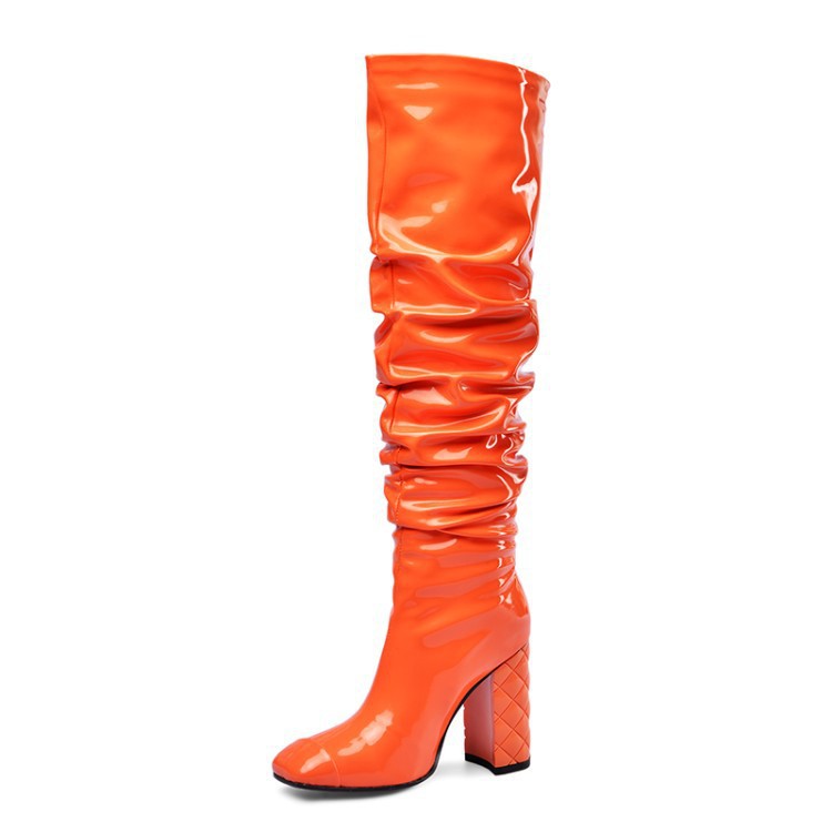 Women's New Fashion Thick Heel Orange Over The Knee Boots
