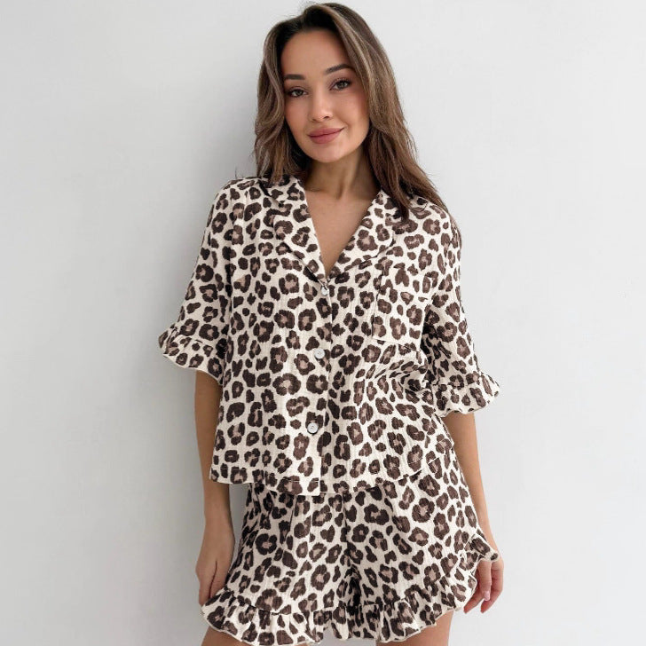 Loose Soft And Comfortable Leopard-print Pajama Set