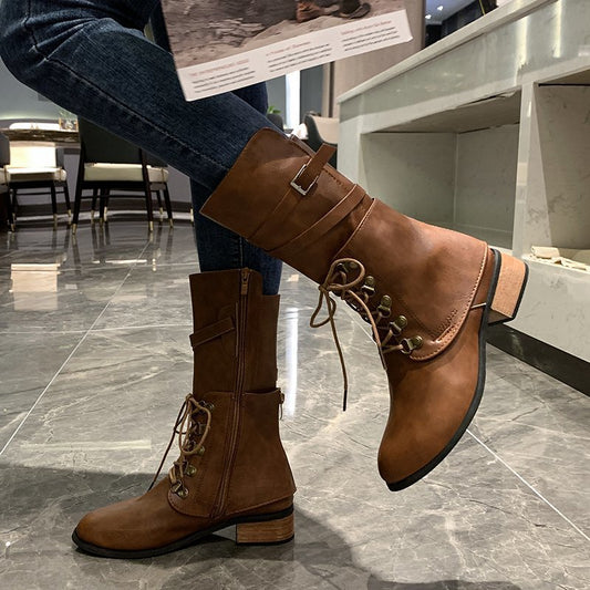 Large Size Autumn And Winter Mid-tube All-match Low-heel