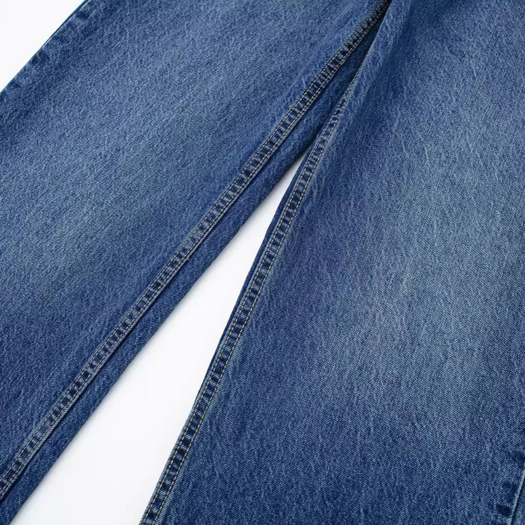 European And American Style High Waist Straight Long Jeans