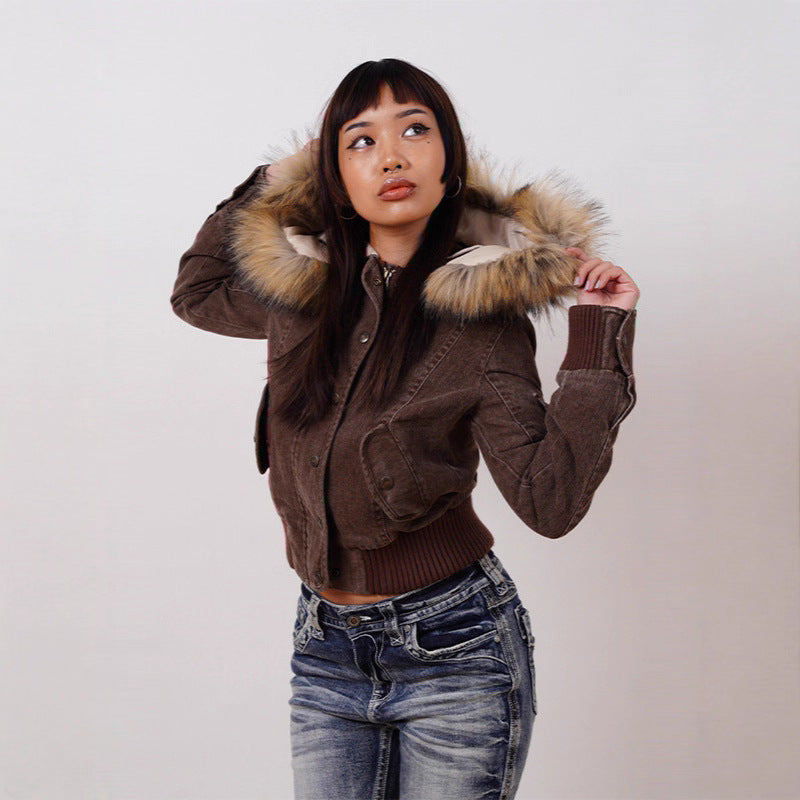 American Retro Hooded Jacket Short Coat