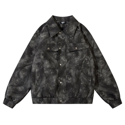 Tie-dyed Loose PU Leather Jacket For Men
