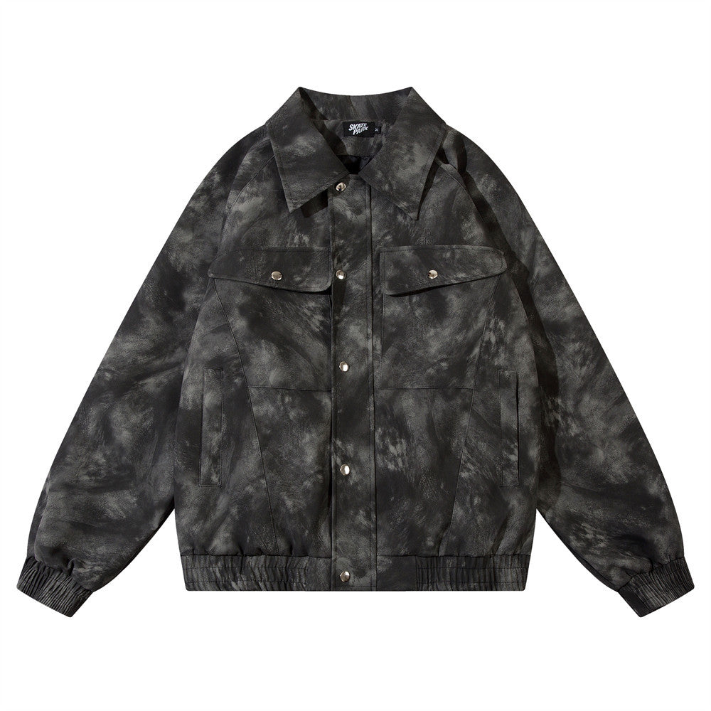Tie-dyed Loose PU Leather Jacket For Men