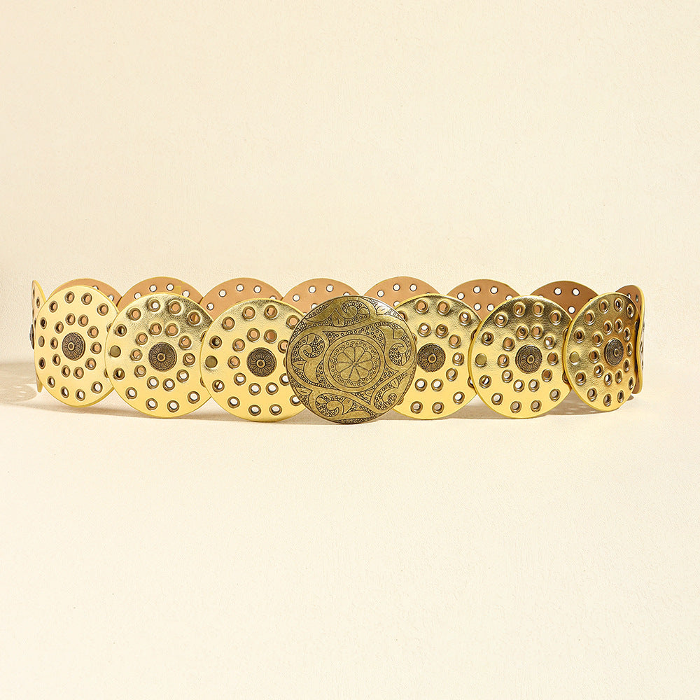 Retro Women's Round Hollow Metal Wide Belt