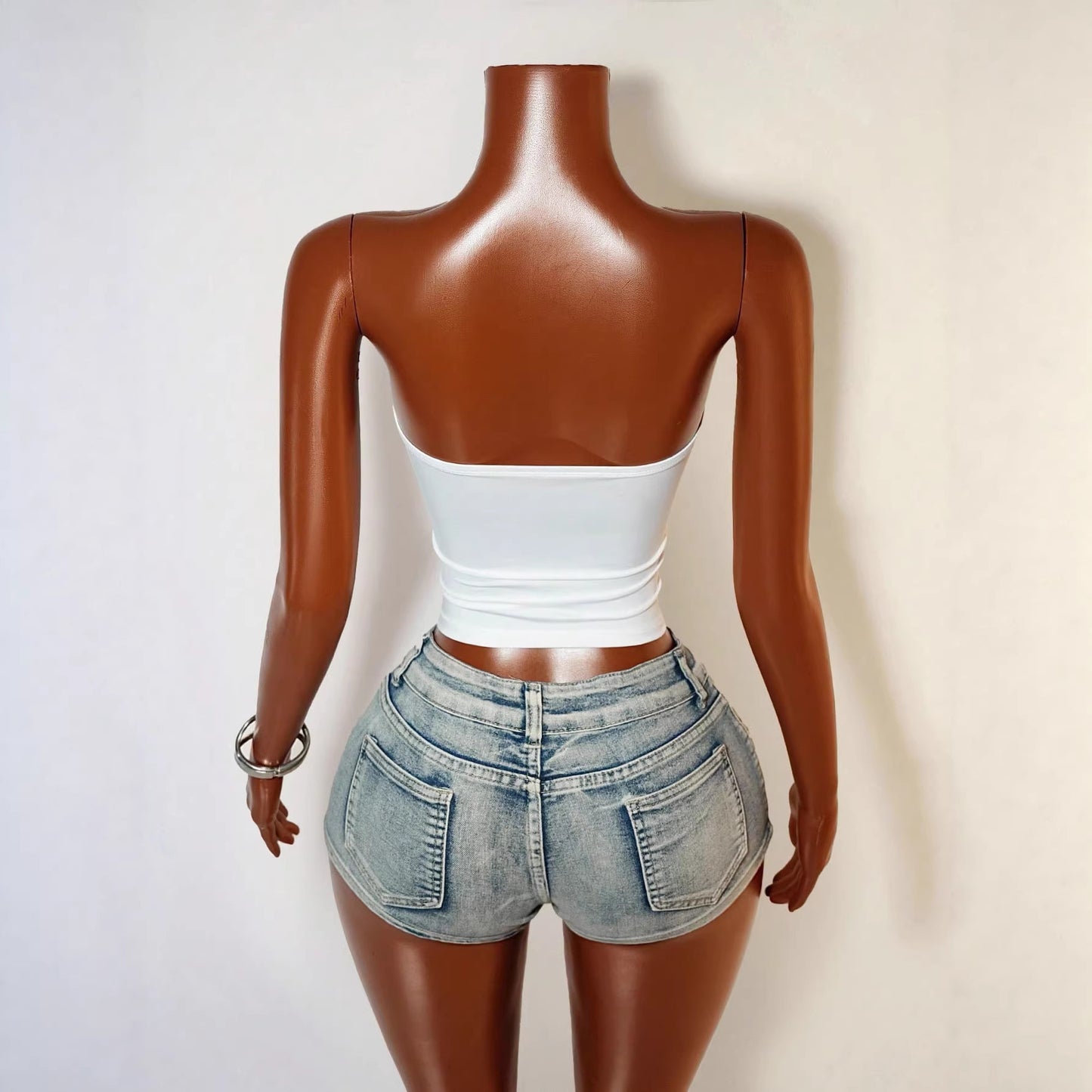 Off-the-shoulder Strapless Hollow-out Fashionable Cropped Tank Top